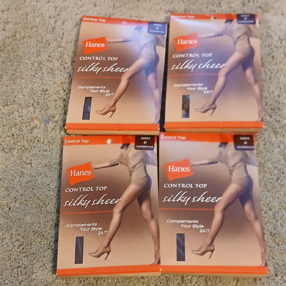 Lot Of 3 Hanes Control Top Silky Sheer Pantyhose - Brown, Sz M